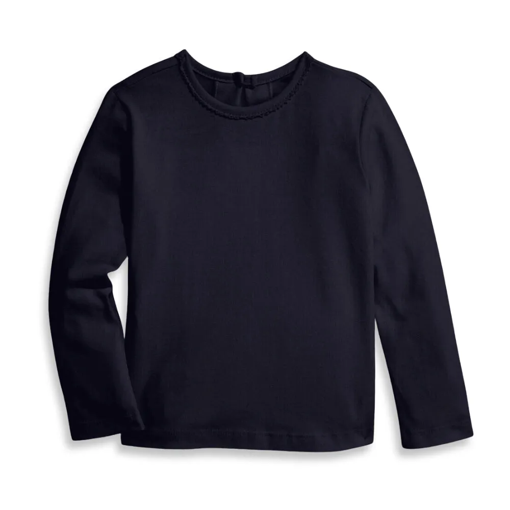 Long Sleeve Girl's Pima Everyday Tee -- Navy