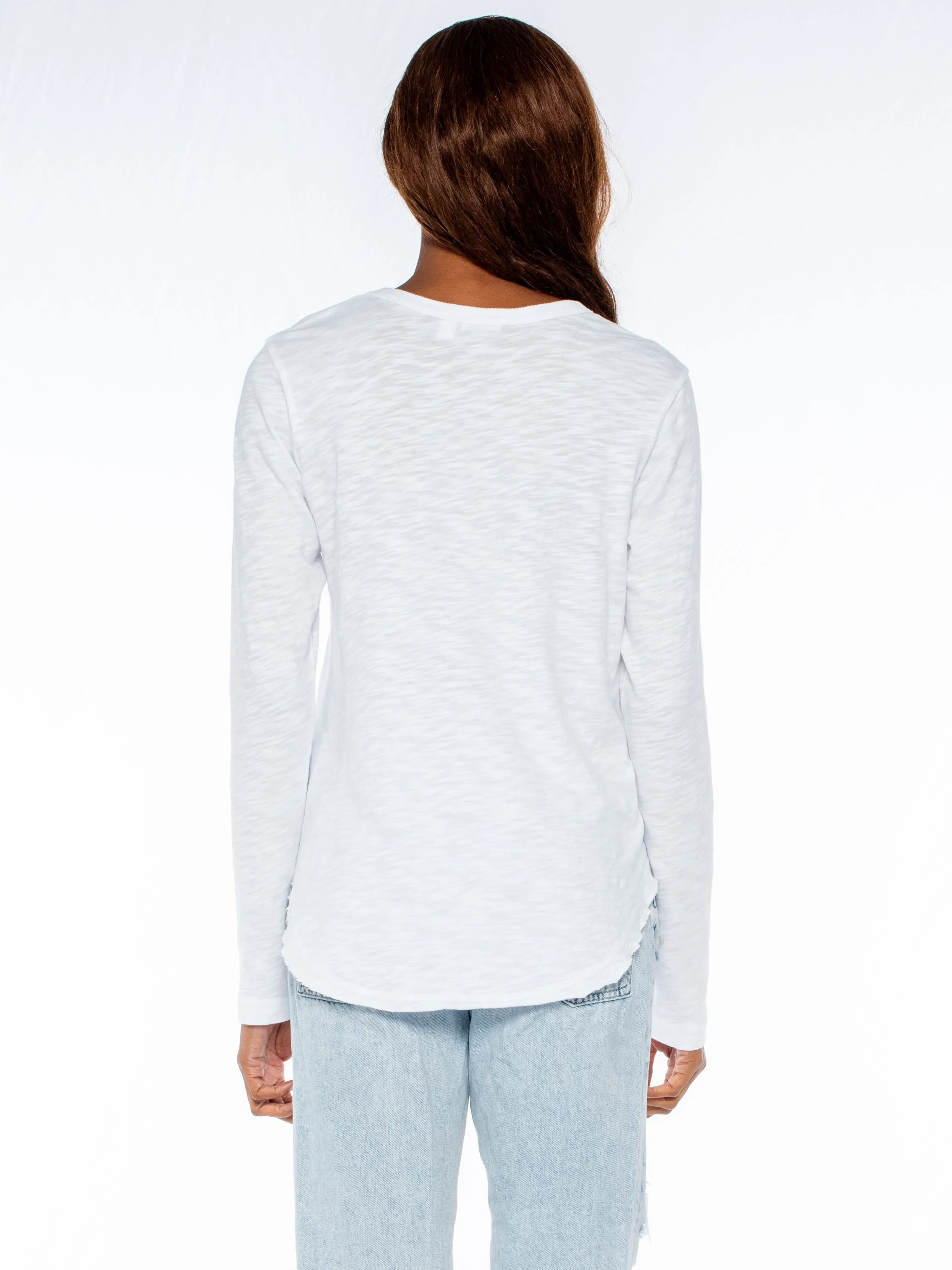 Long Sleeve V-Neck w/ Raw Hem Shirttail