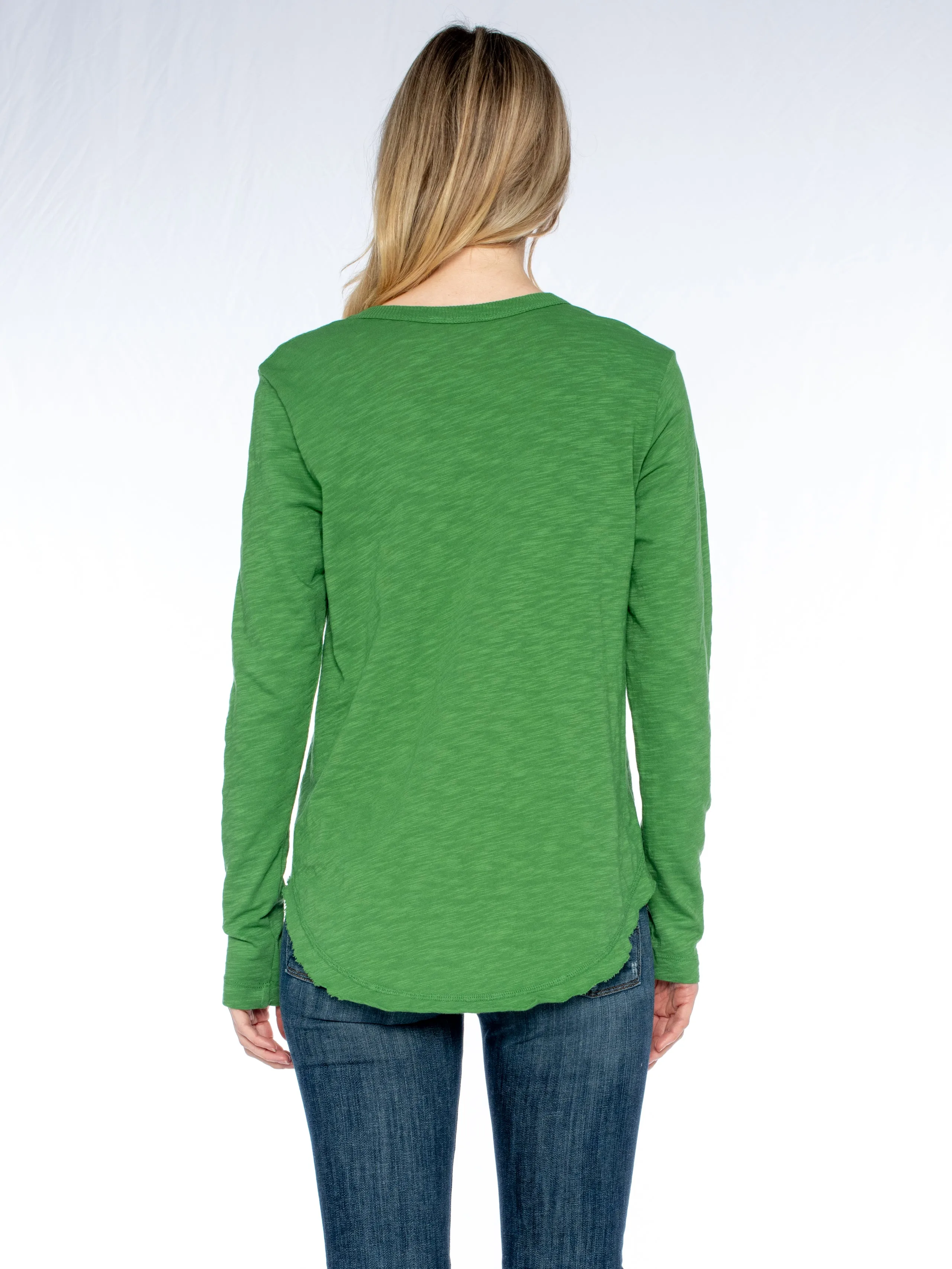 Long Sleeve V-Neck w/ Raw Hem Shirttail