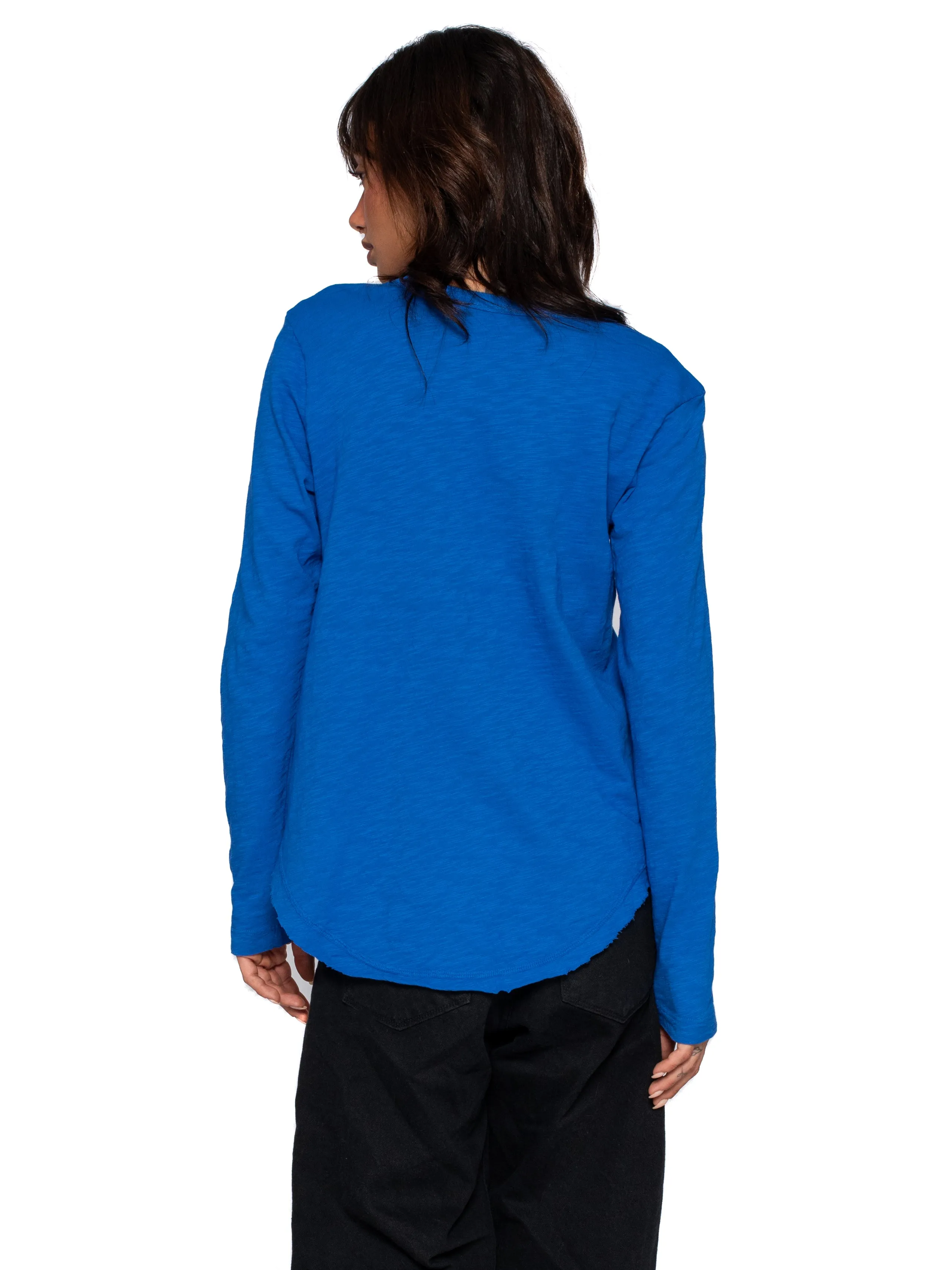 Long Sleeve V-Neck w/ Raw Hem Shirttail