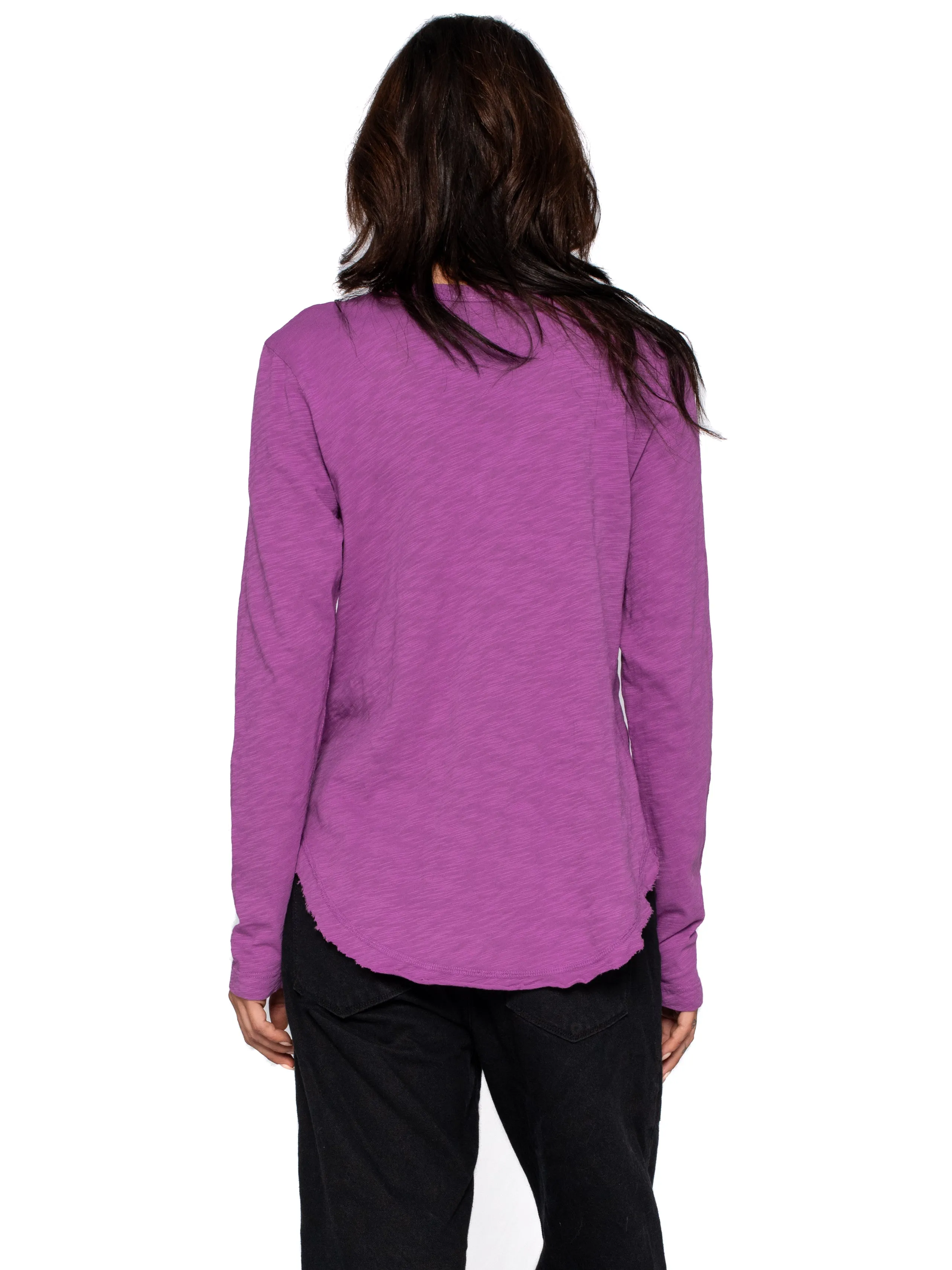 Long Sleeve V-Neck w/ Raw Hem Shirttail