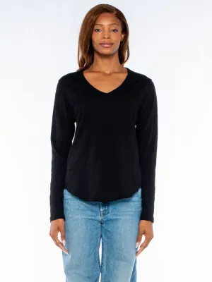 Long Sleeve V-Neck w/ Raw Hem Shirttail