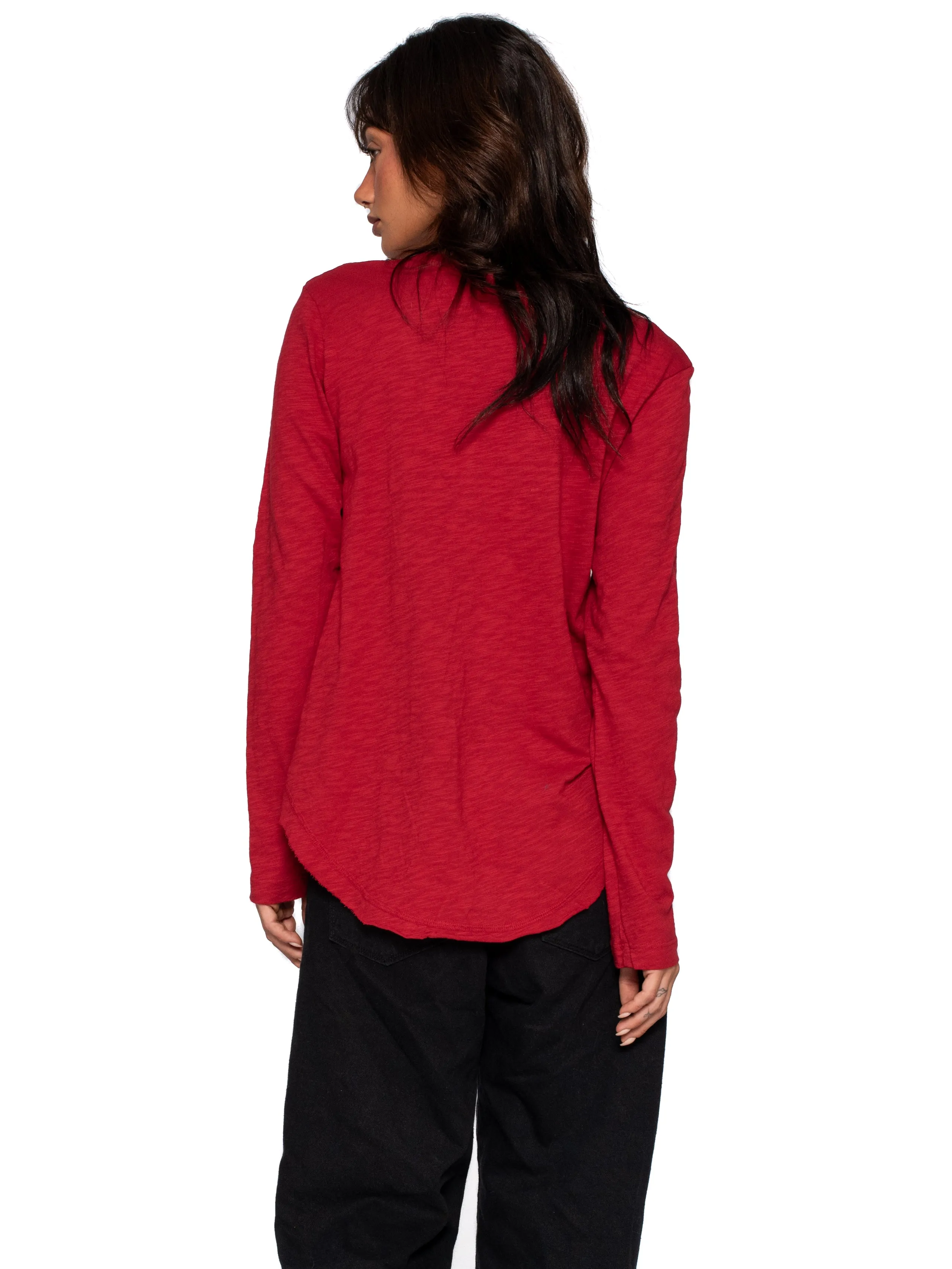 Long Sleeve V-Neck w/ Raw Hem Shirttail