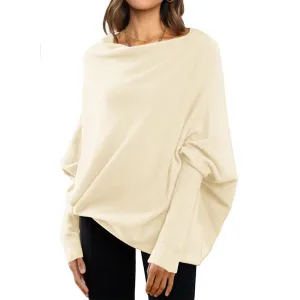 Loose Bat Sleeve Sweater Tops Simple Casual Fashion Versatile Solid Color Round Neck Sweater Fo