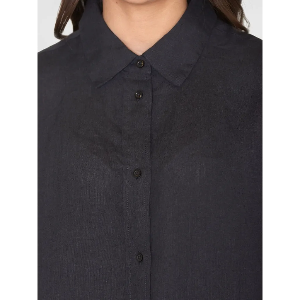 loose linen long sleeved shirt in black