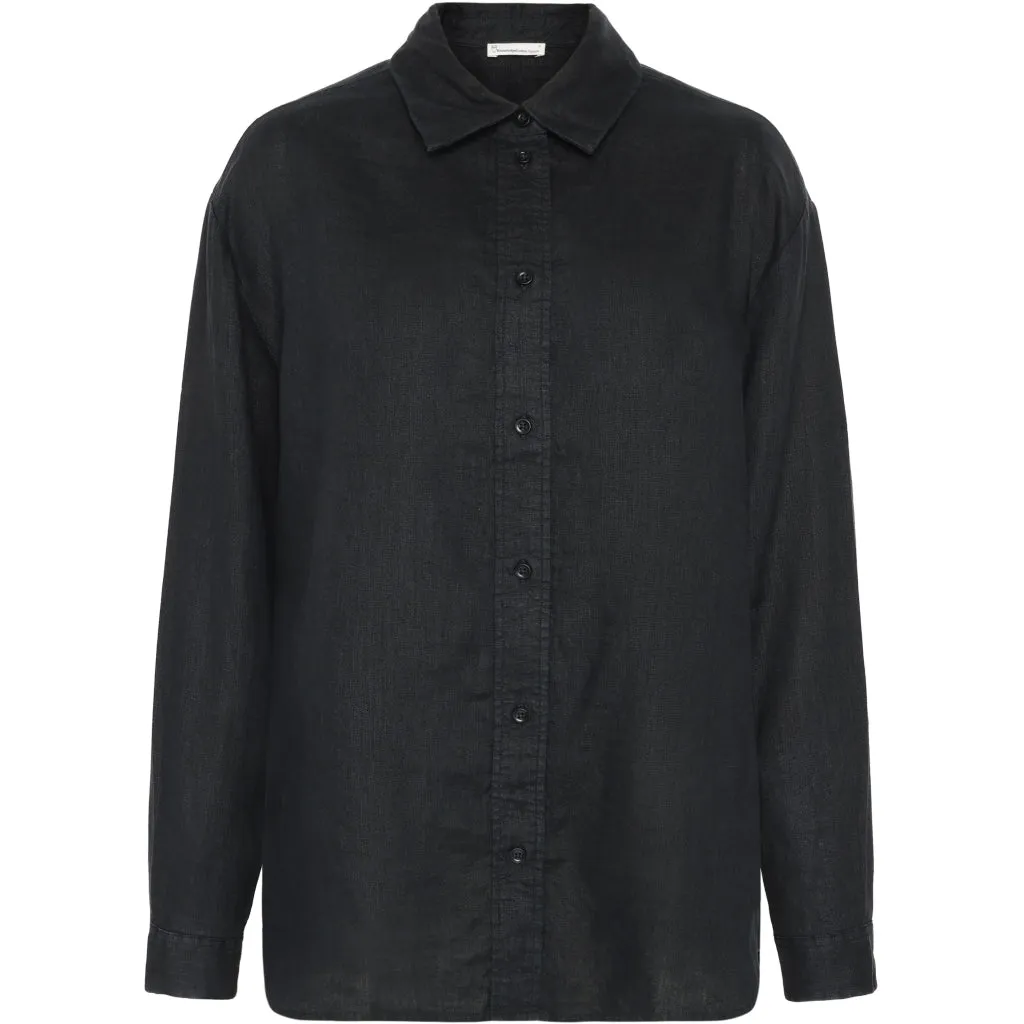 loose linen long sleeved shirt in black