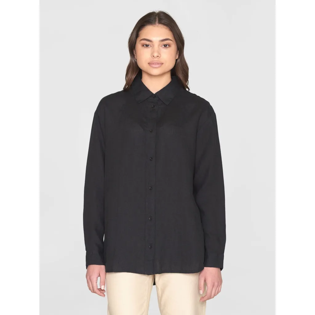 loose linen long sleeved shirt in black