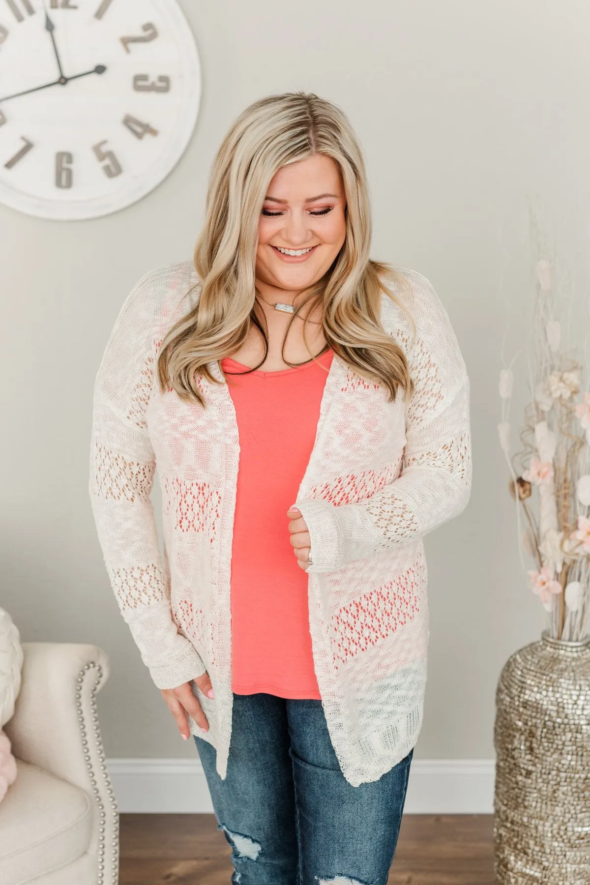 Lovely Life To Live Open Knit Cardigan- Ivory