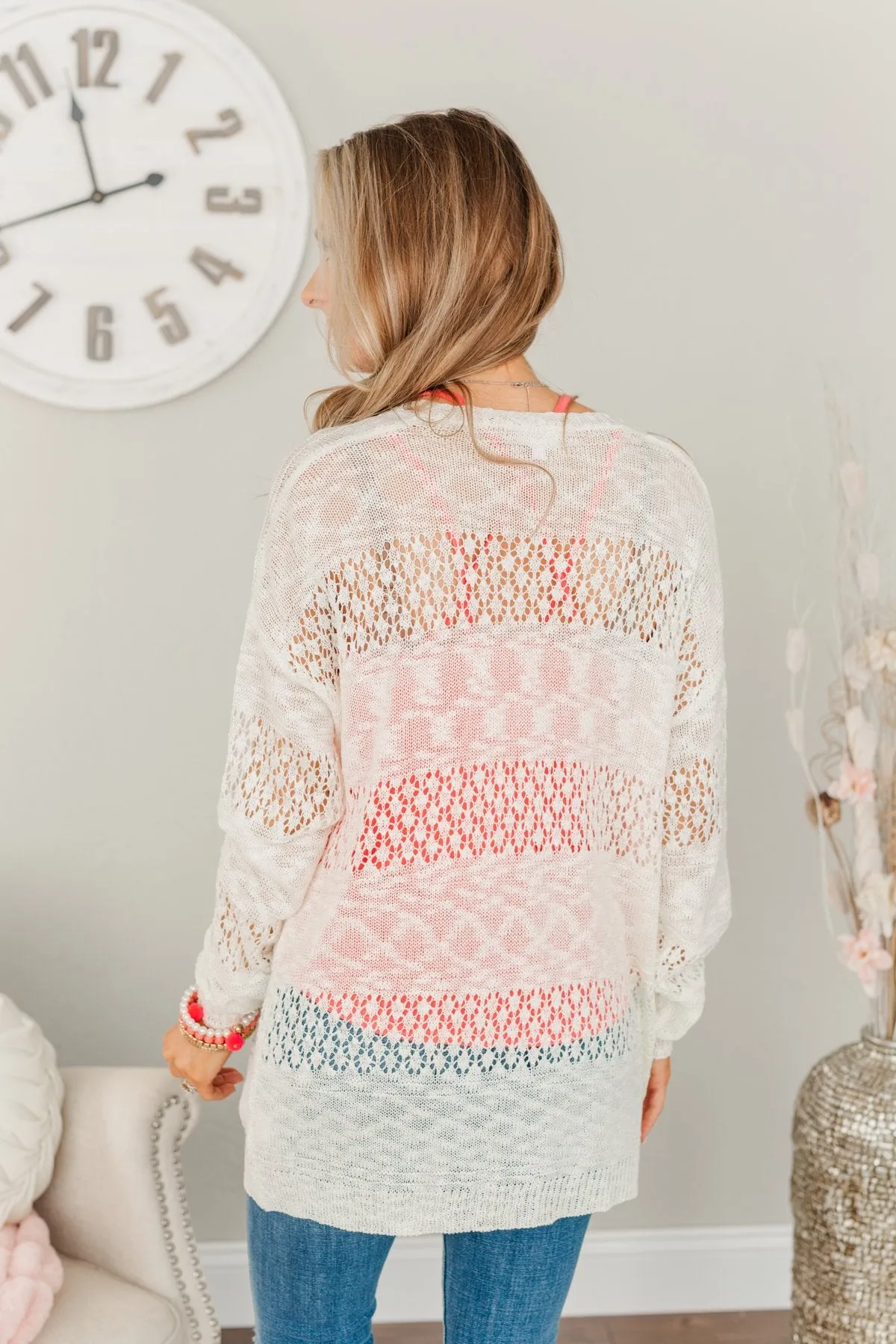 Lovely Life To Live Open Knit Cardigan- Ivory