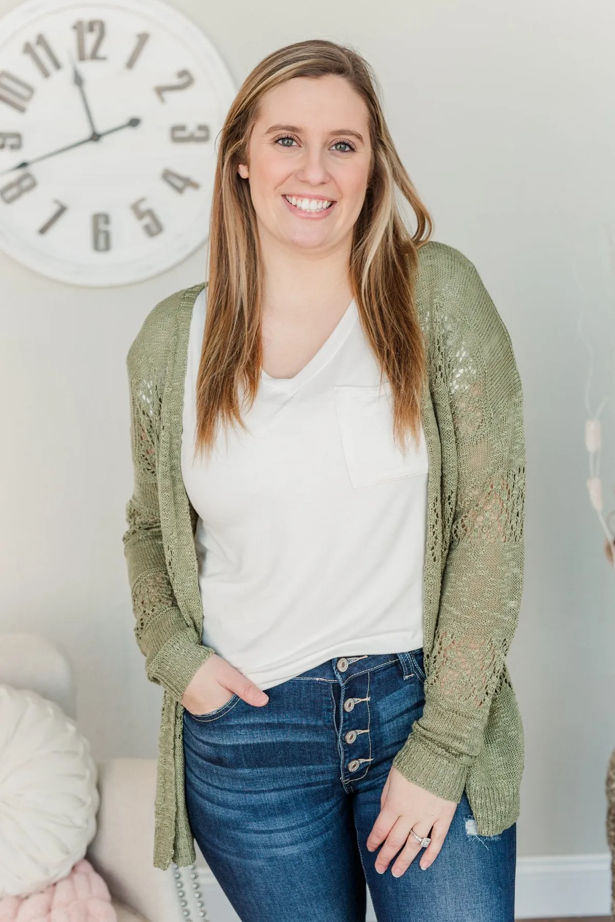 Lovely Life To Live Open Knit Cardigan- Sage