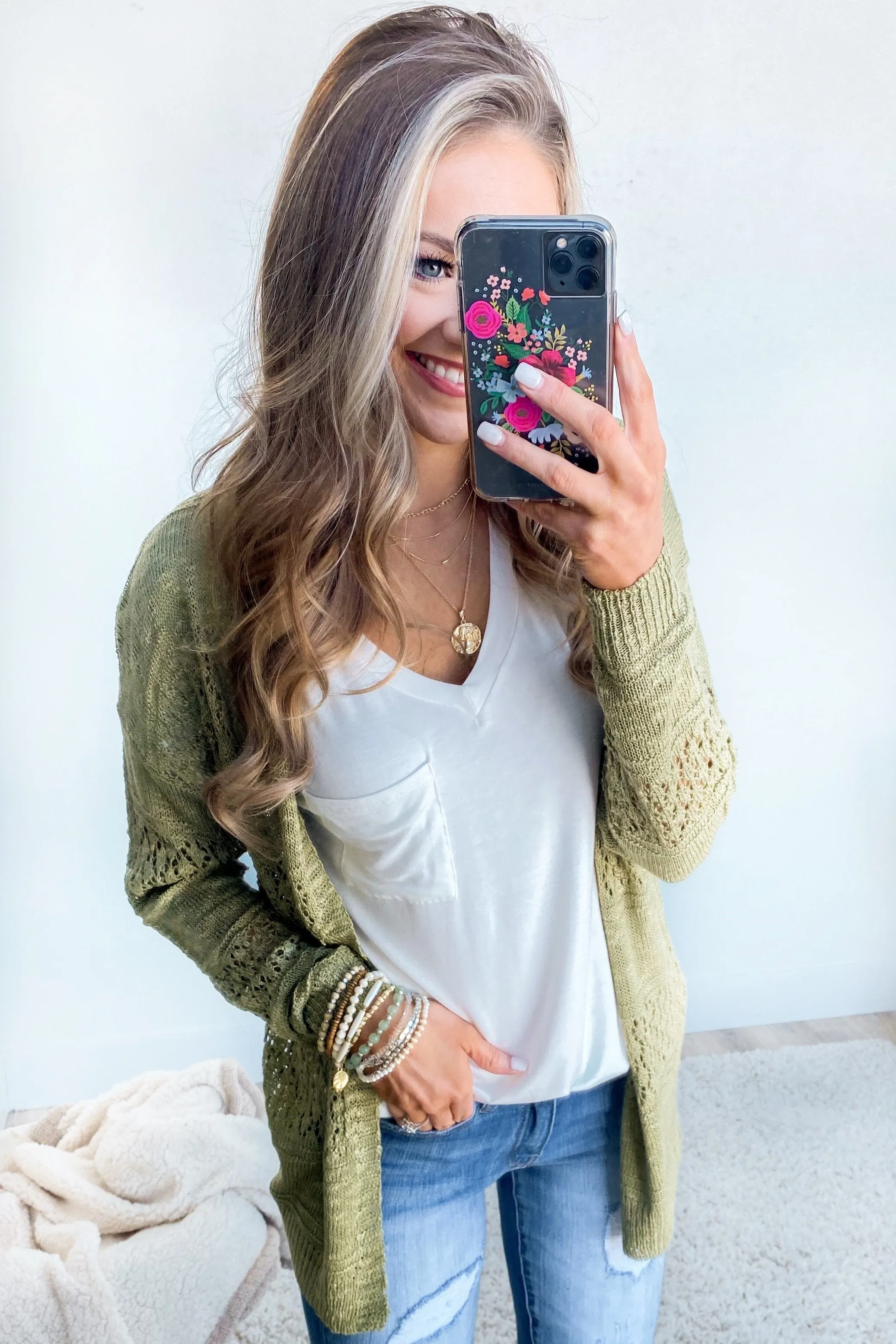 Lovely Life To Live Open Knit Cardigan- Sage