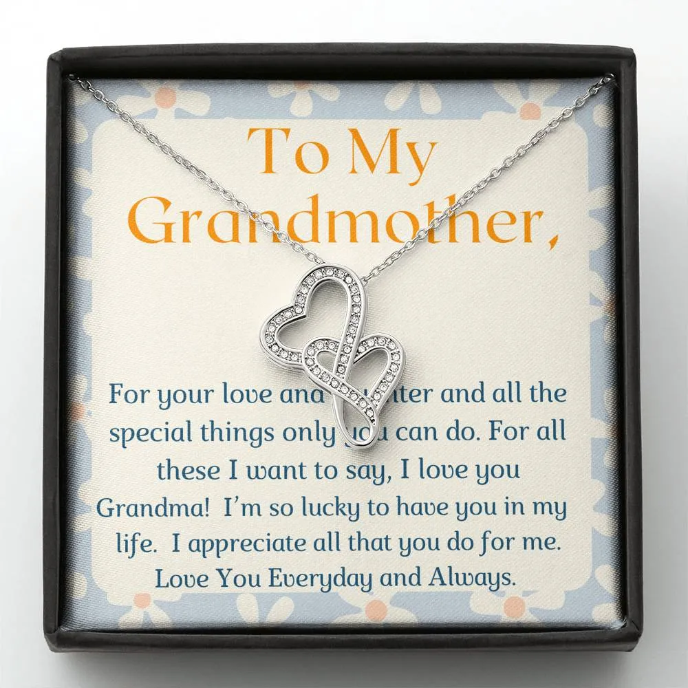 Lucky to have you in my life-Double Hearts Necklace for Grandmother