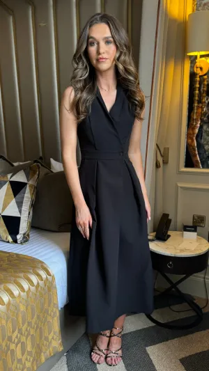 Makenna Black Collared Tailored Shirt Midi Dress