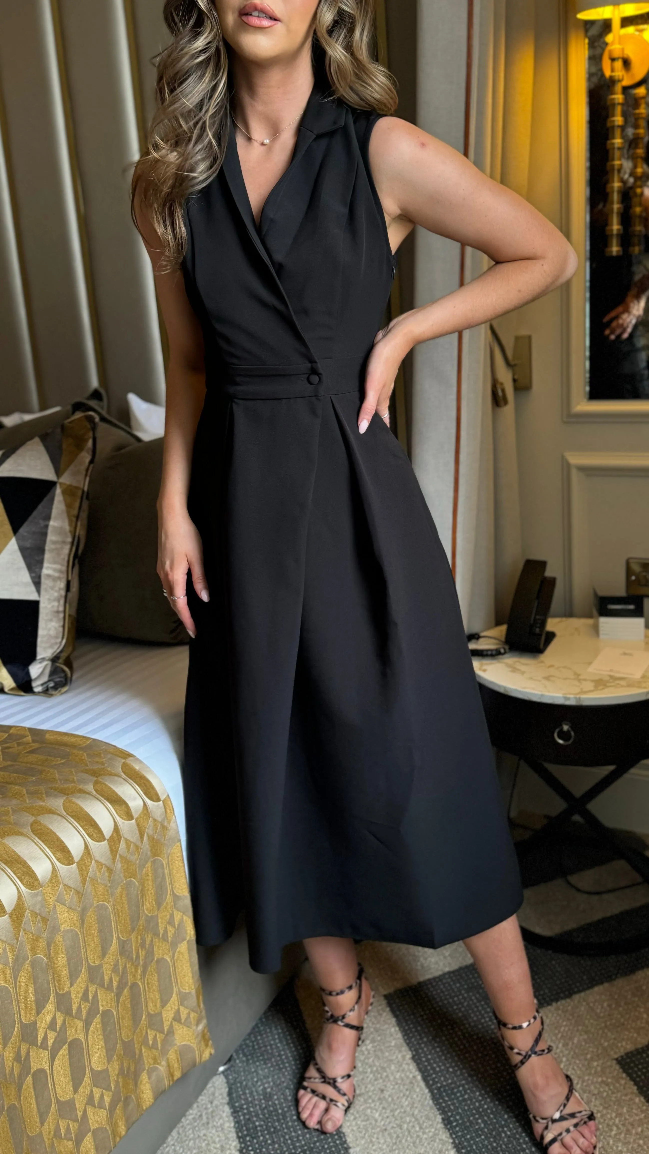 Makenna Black Collared Tailored Shirt Midi Dress