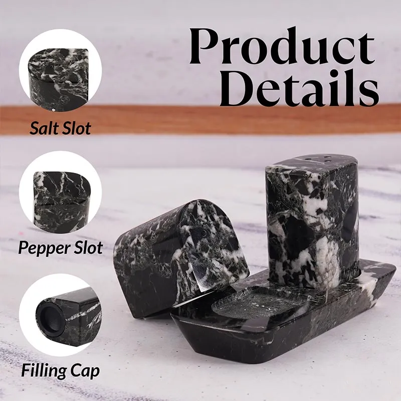 Marble Salt and Pepper Holders for Kitchen Countertop - Salt Shakers