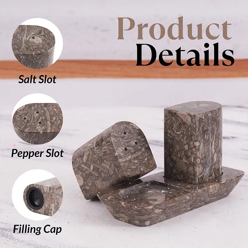 Marble Salt and Pepper Holders for Kitchen Countertop - Salt Shakers