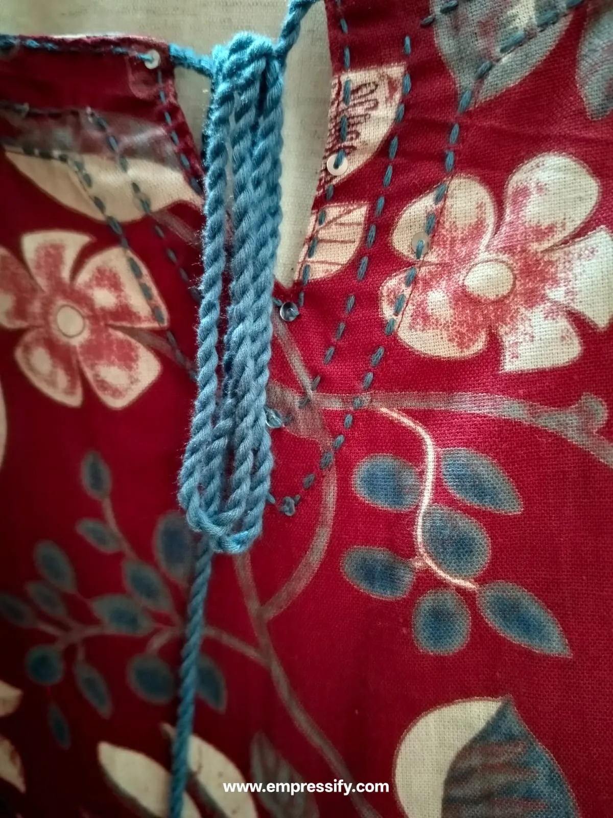 Maroon and off white floral linen kurta pants set