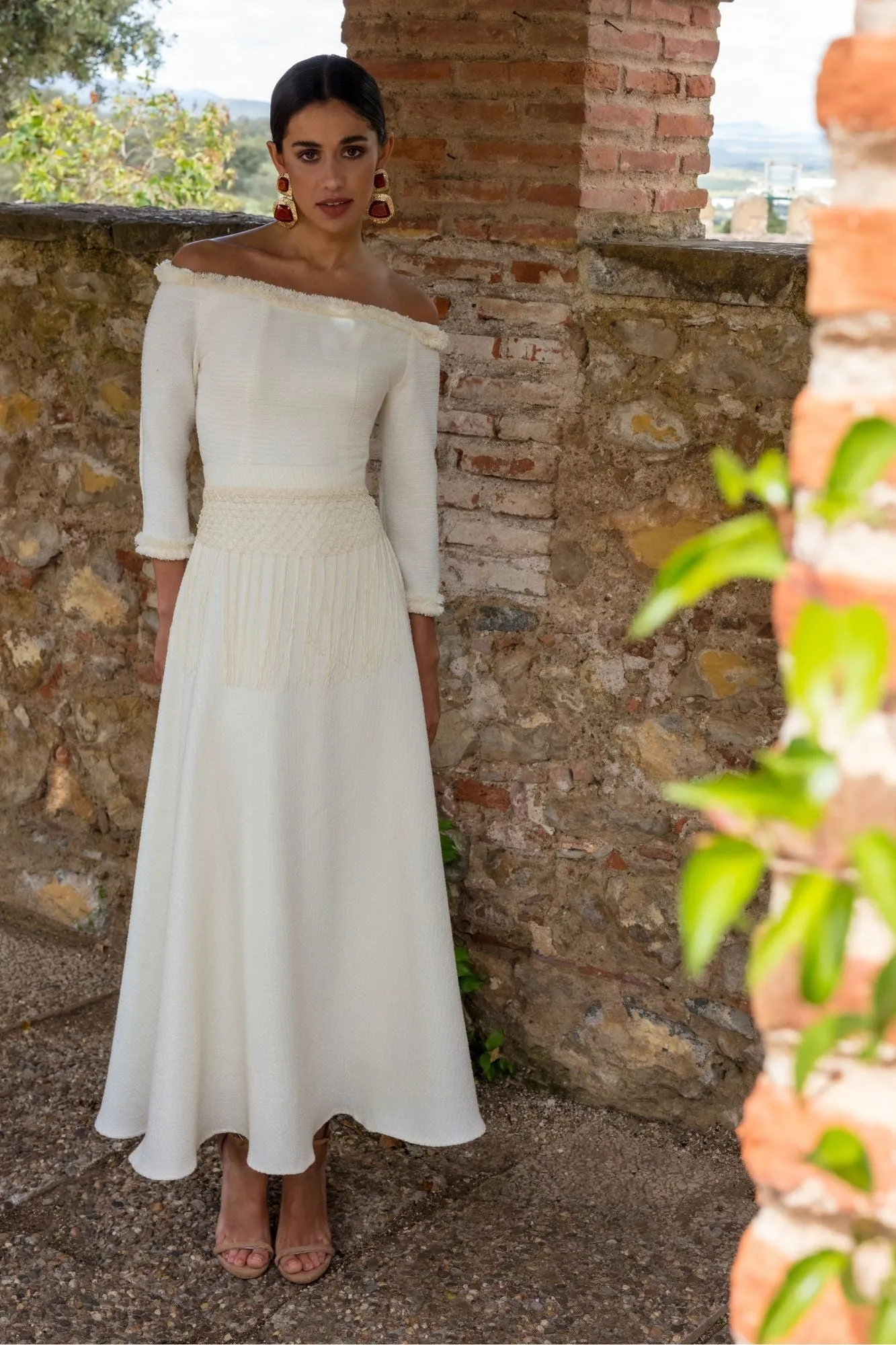 Matilde Cano Cocó Textured Off Shoulder Occasion Dress