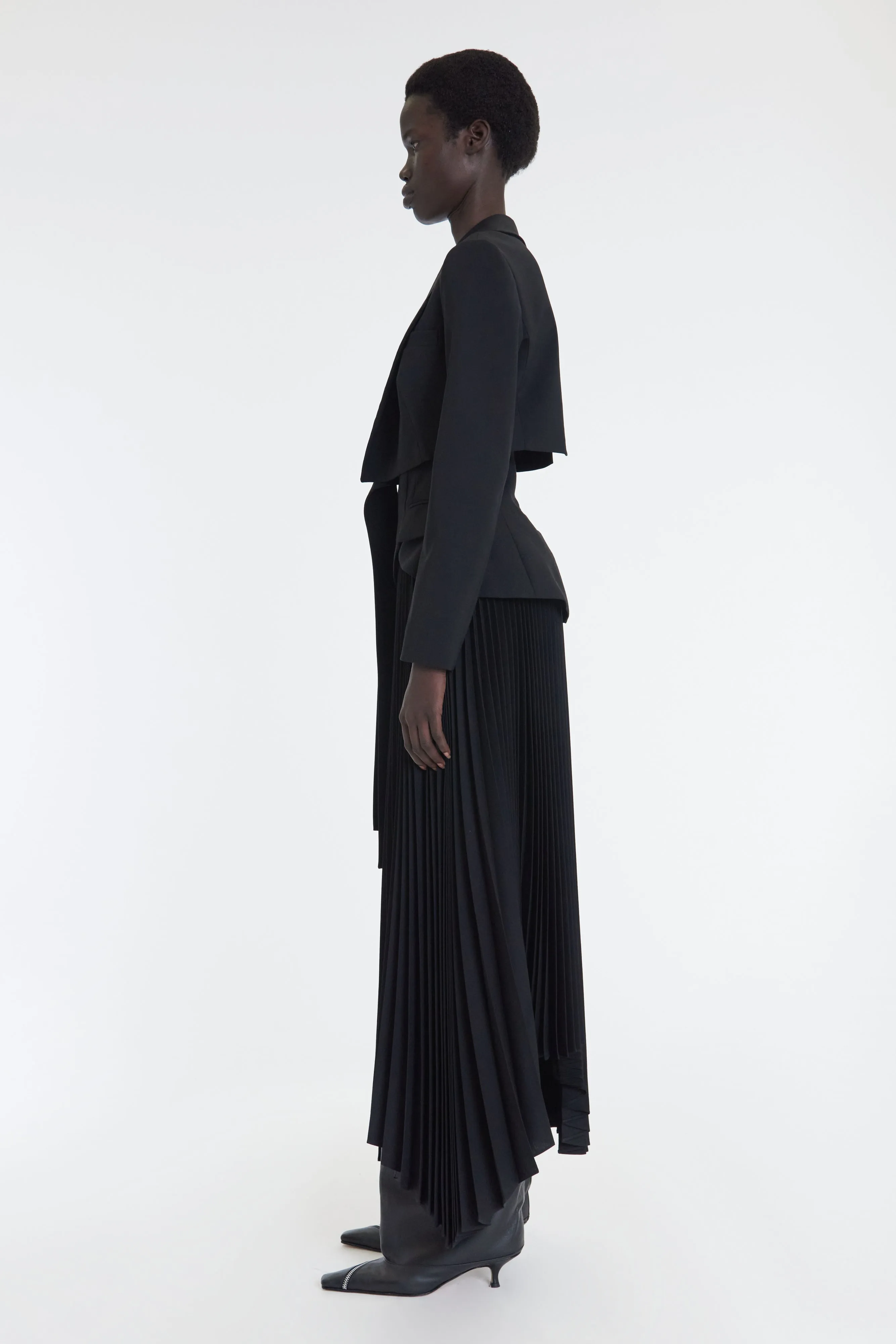 Maxi Pleated Asymmetric Skirt With Basque Detail Black