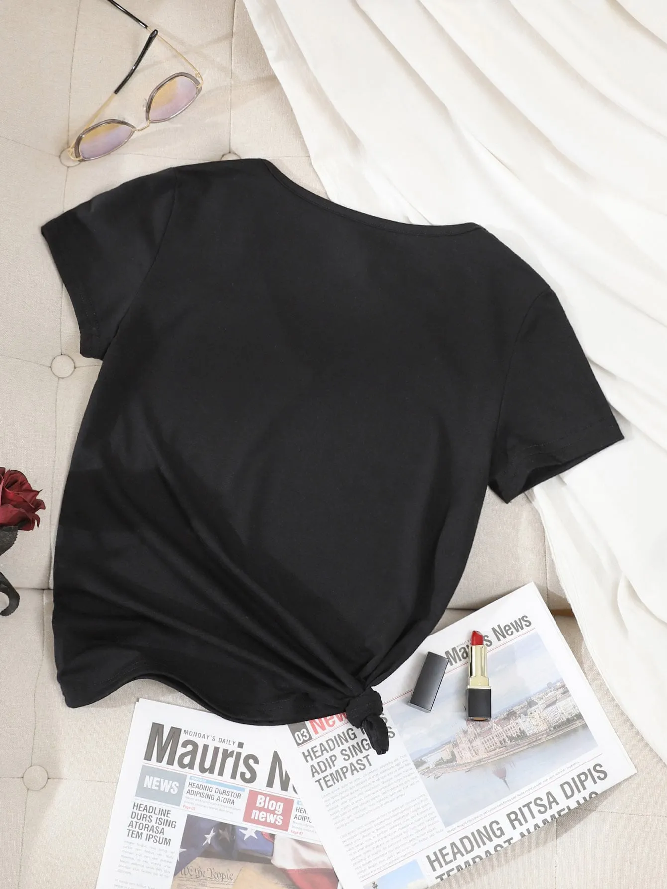 Men Solid V-neck Basic Tee