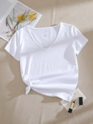 Men Solid V-neck Basic Tee
