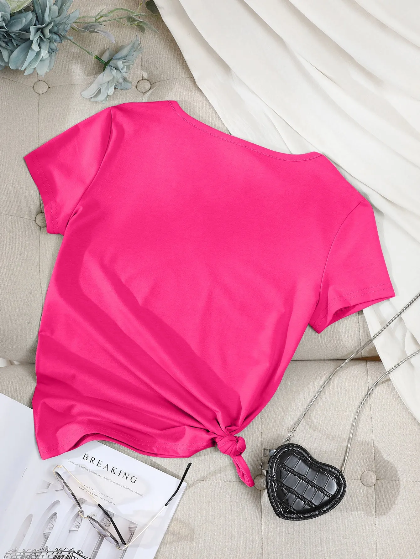 Men Solid V-neck Basic Tee