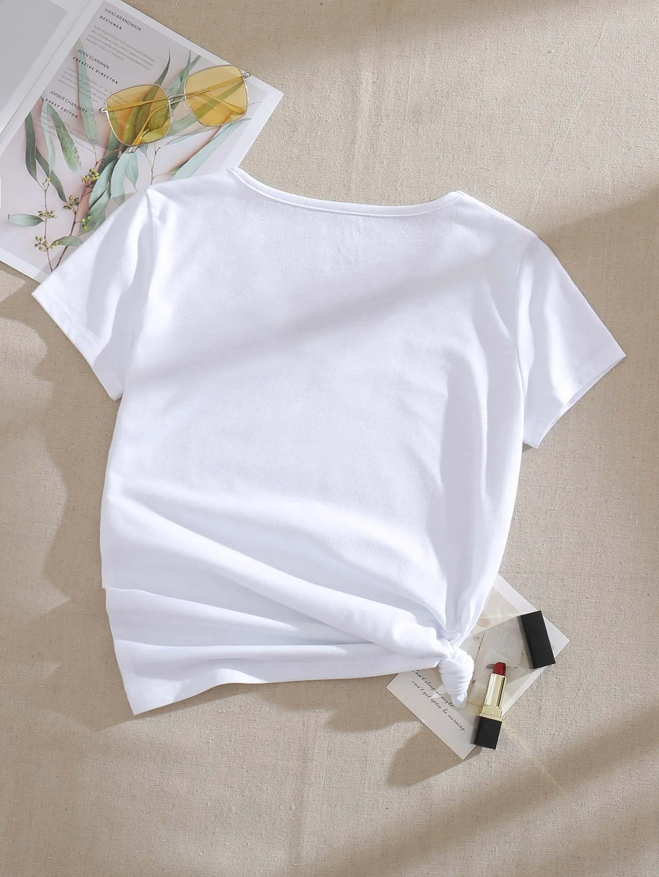 Men Solid V-neck Basic Tee