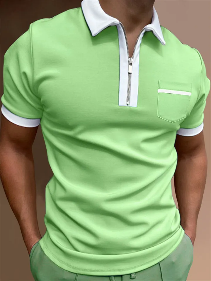 Men's Fashion Turn Down Collar Slim Fit Zipper Polo T-Shirt