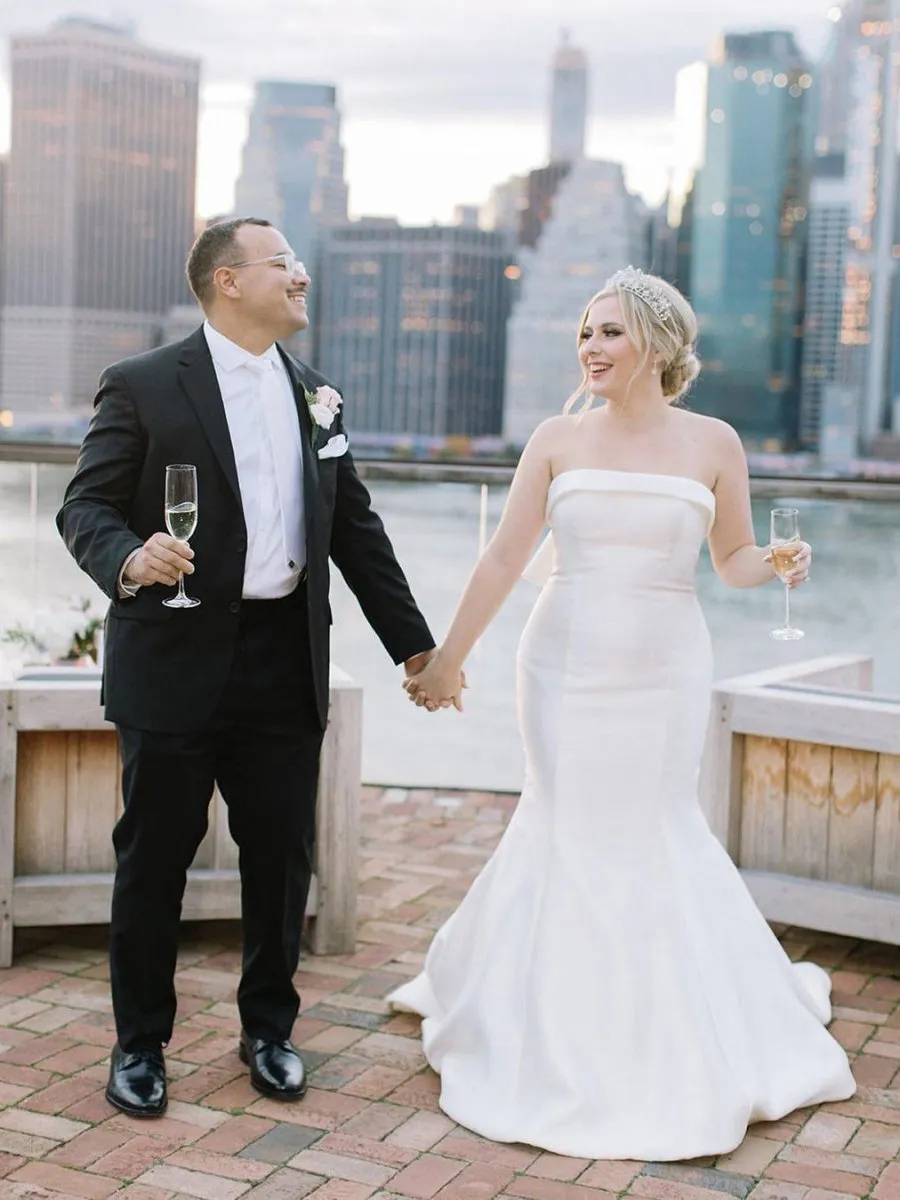 Mermaid Strapless Satin Wedding Dresses with Bow-Knot Wedding Dresses