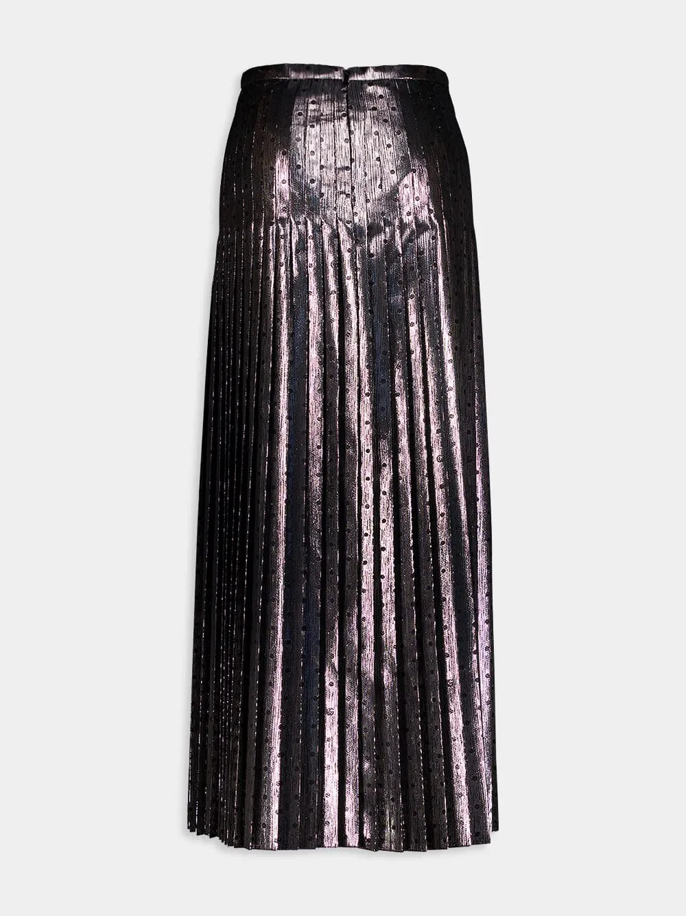 Metallic Pleated Silk Crêpe Midi Skirt