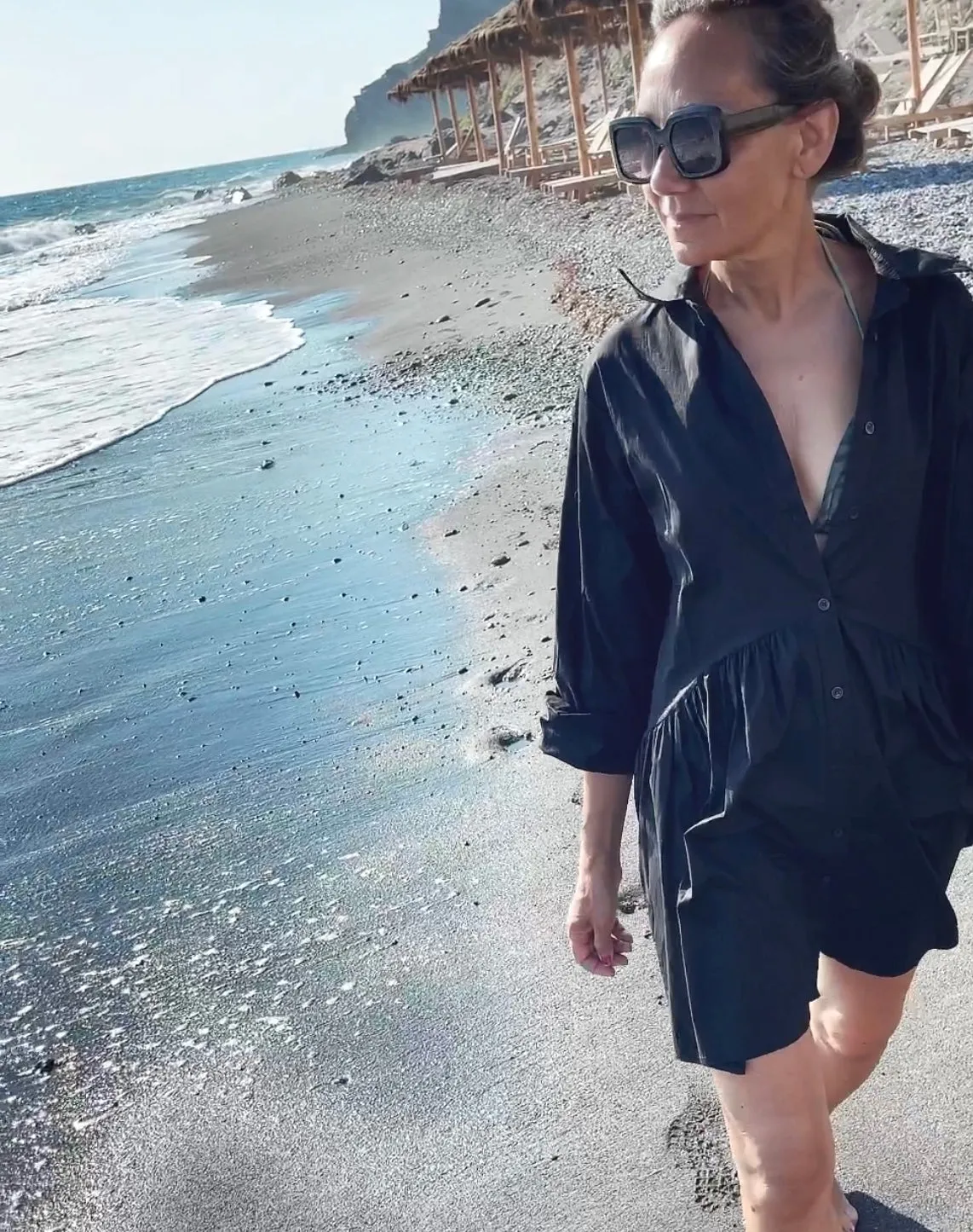 MIDI BUTTON DOWN DRESS - BLACK