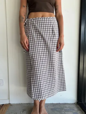 Midi Wrap Skirt in Brown Gingham