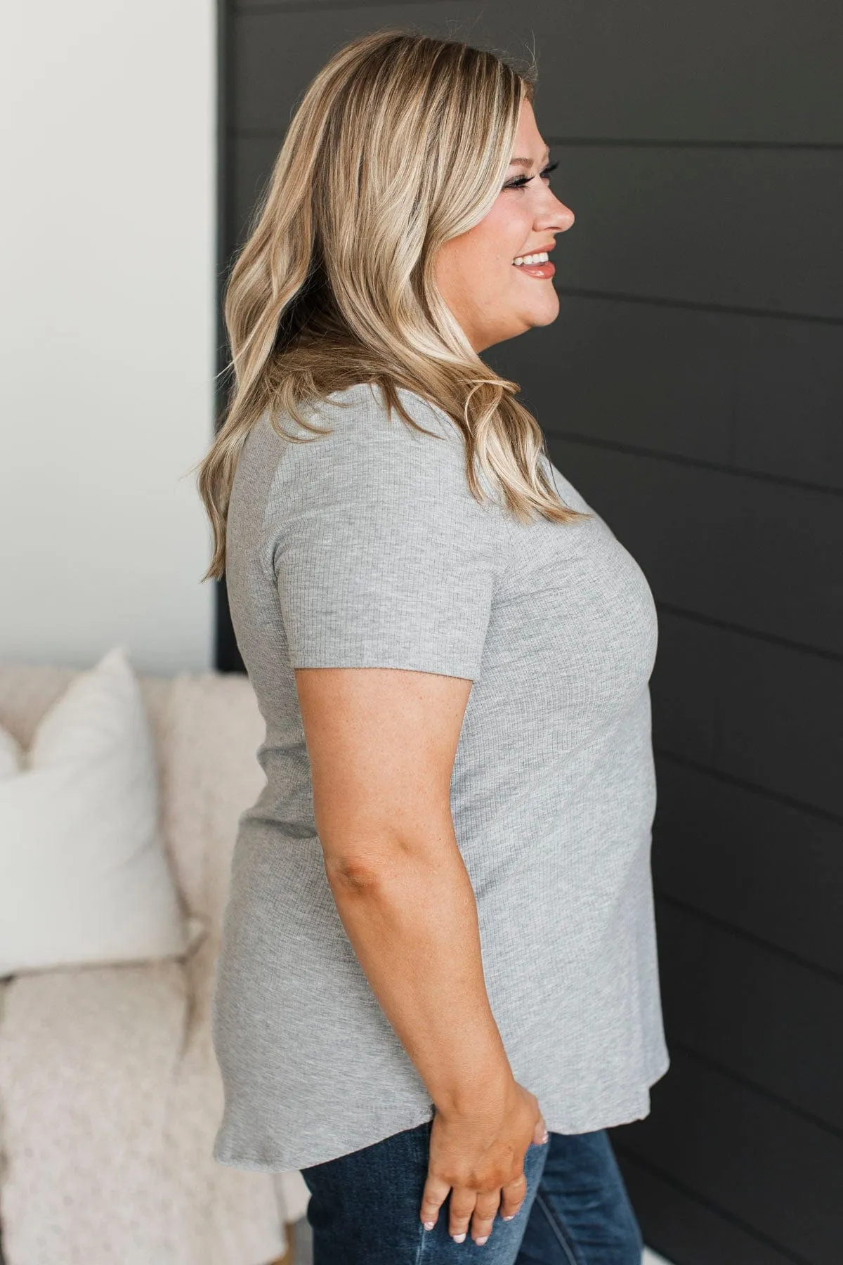 Miss You Already V-Neck Top- Heather Grey