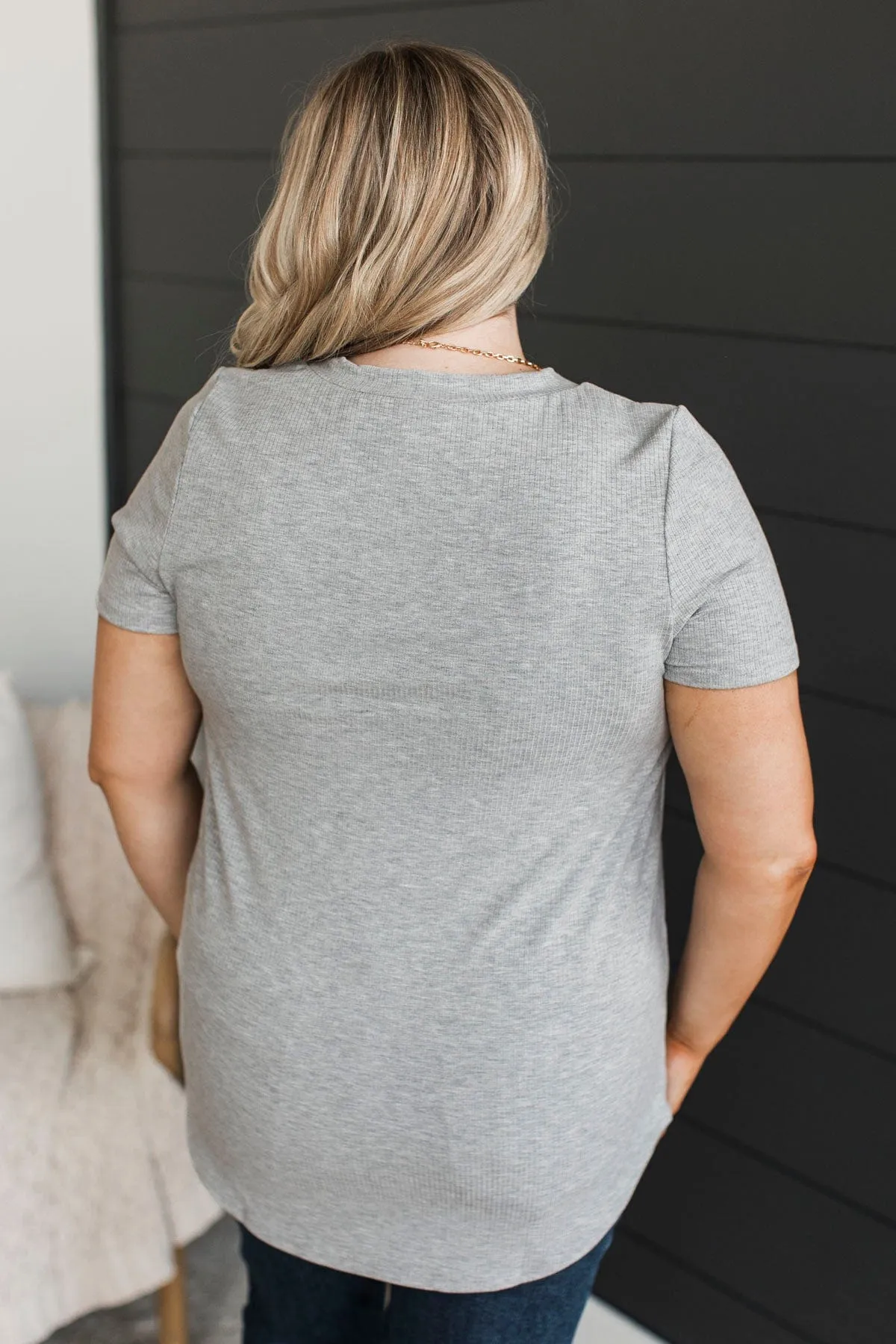 Miss You Already V-Neck Top- Heather Grey