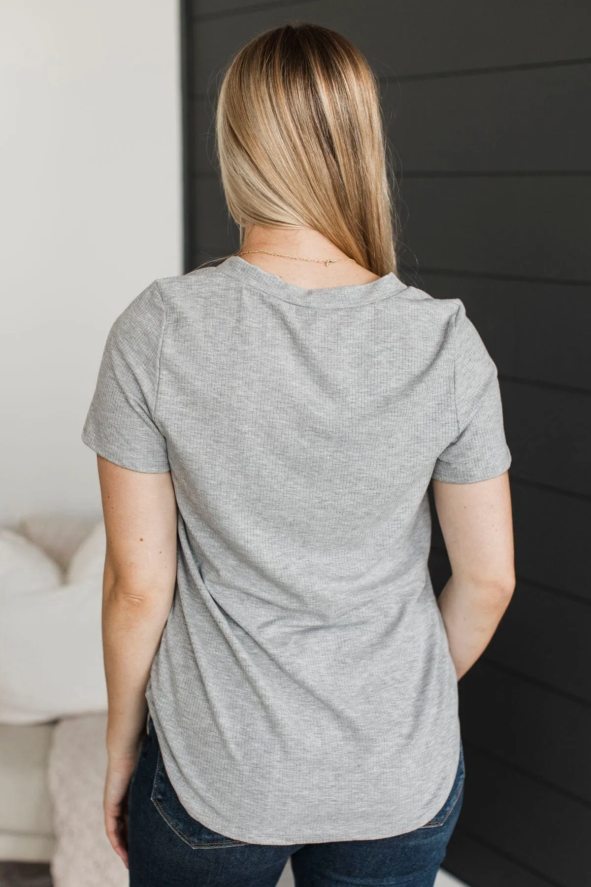 Miss You Already V-Neck Top- Heather Grey