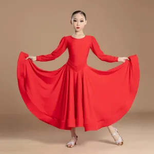 Modern dance competition ballroom dresses for girls kids red white social dance regulations walt tango foxtrot smooth dance gown large skirt