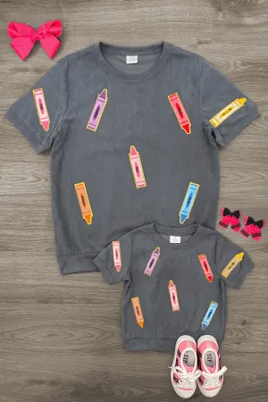 Mom & Me - Gray Corduroy Crayon Top