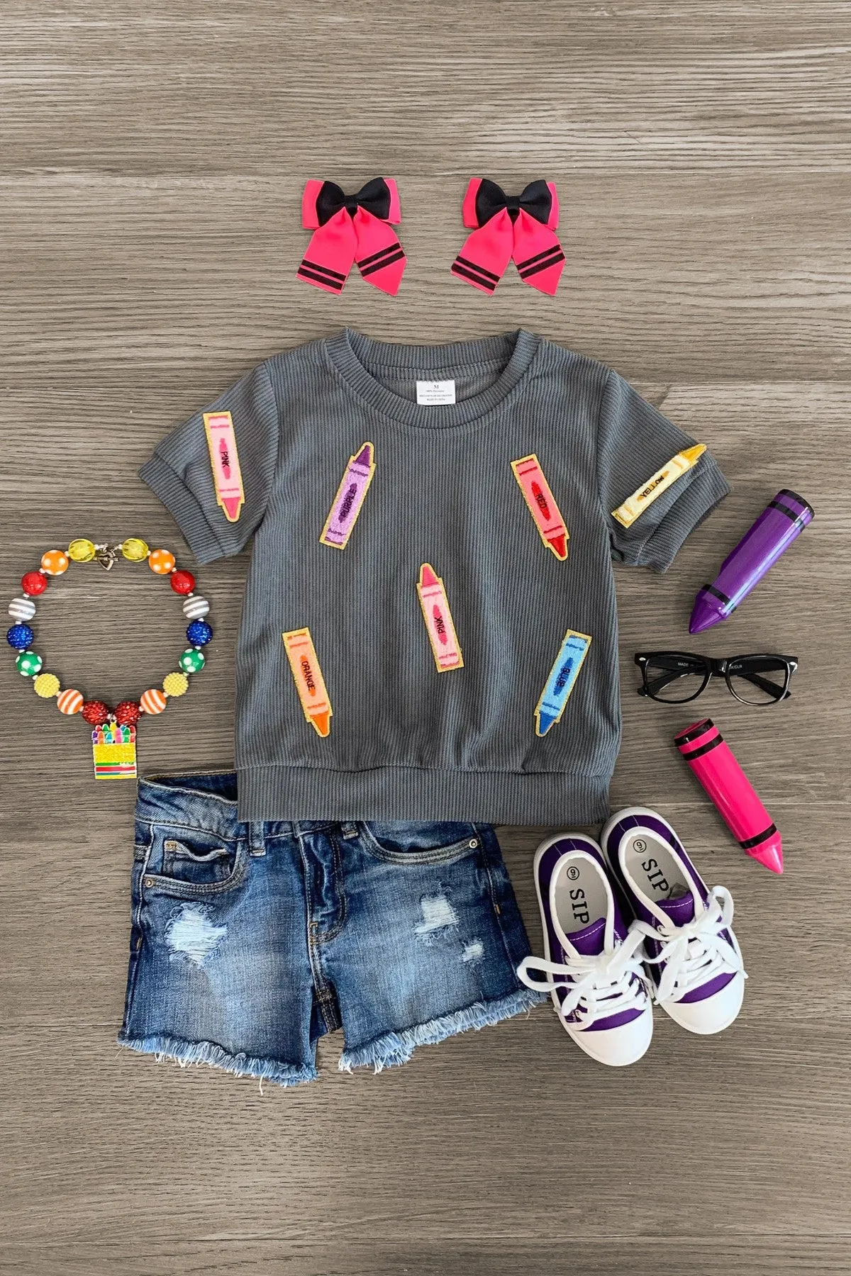 Mom & Me - Gray Corduroy Crayon Top