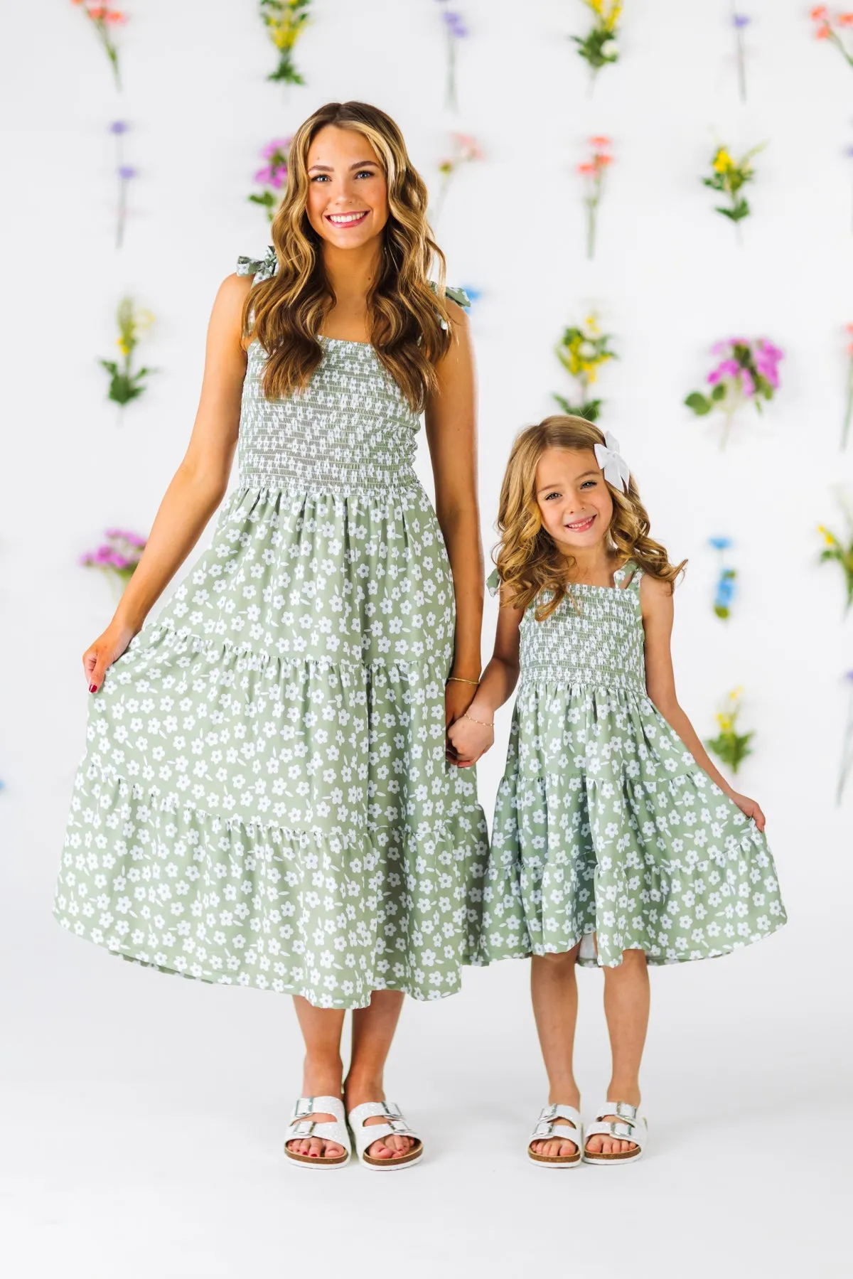 Mom & Me - Green & White Flower Dress