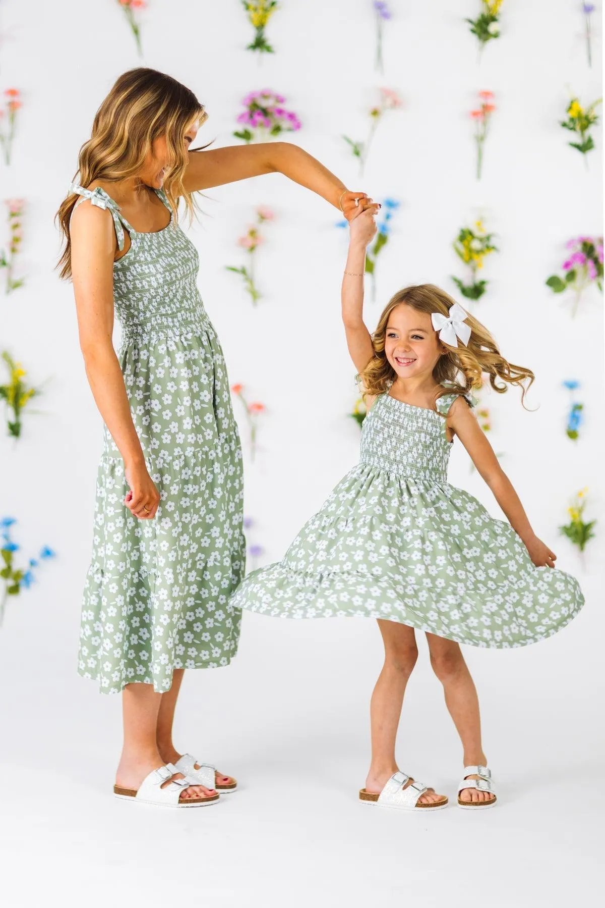 Mom & Me - Green & White Flower Dress