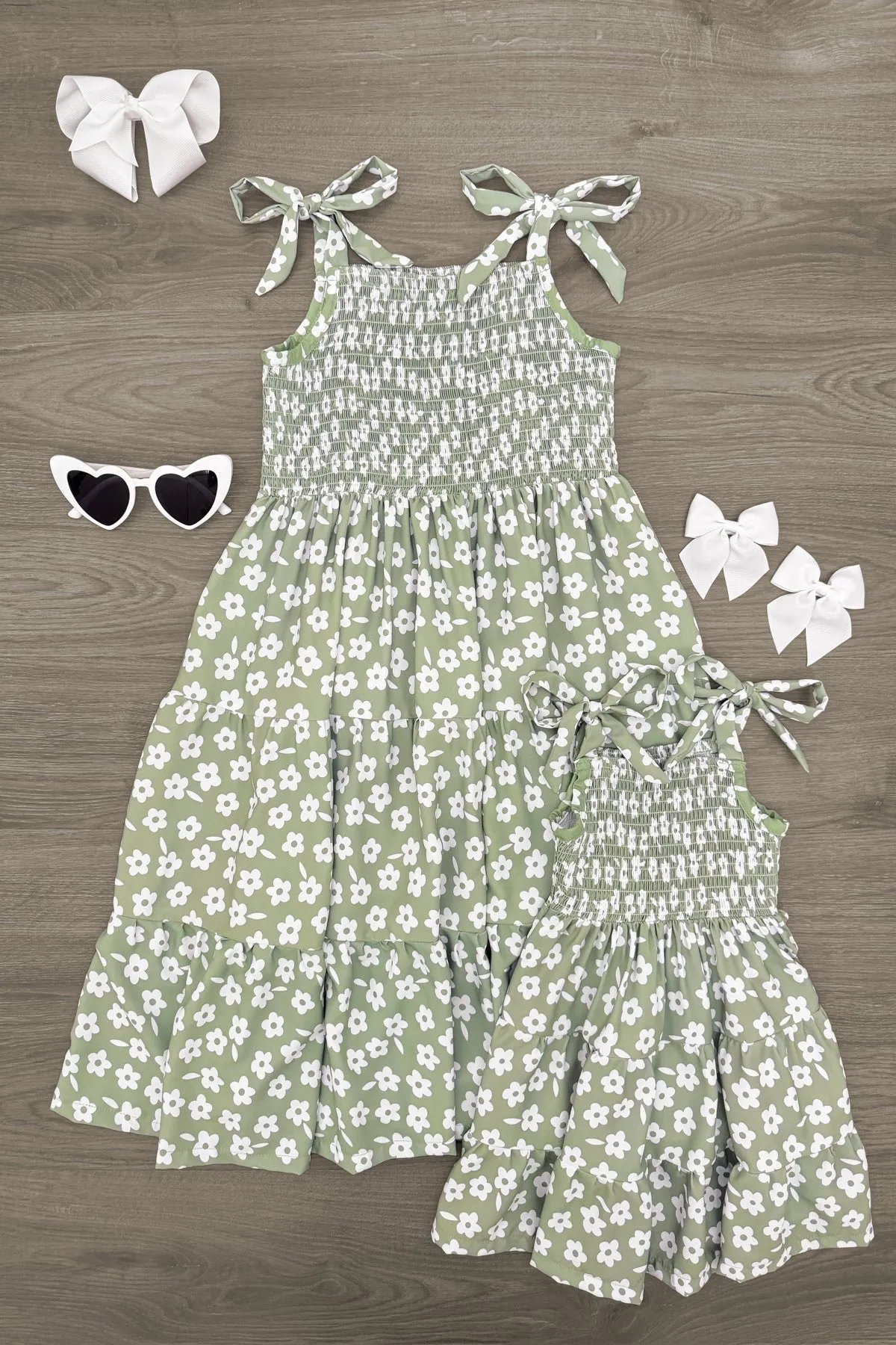 Mom & Me - Green & White Flower Dress