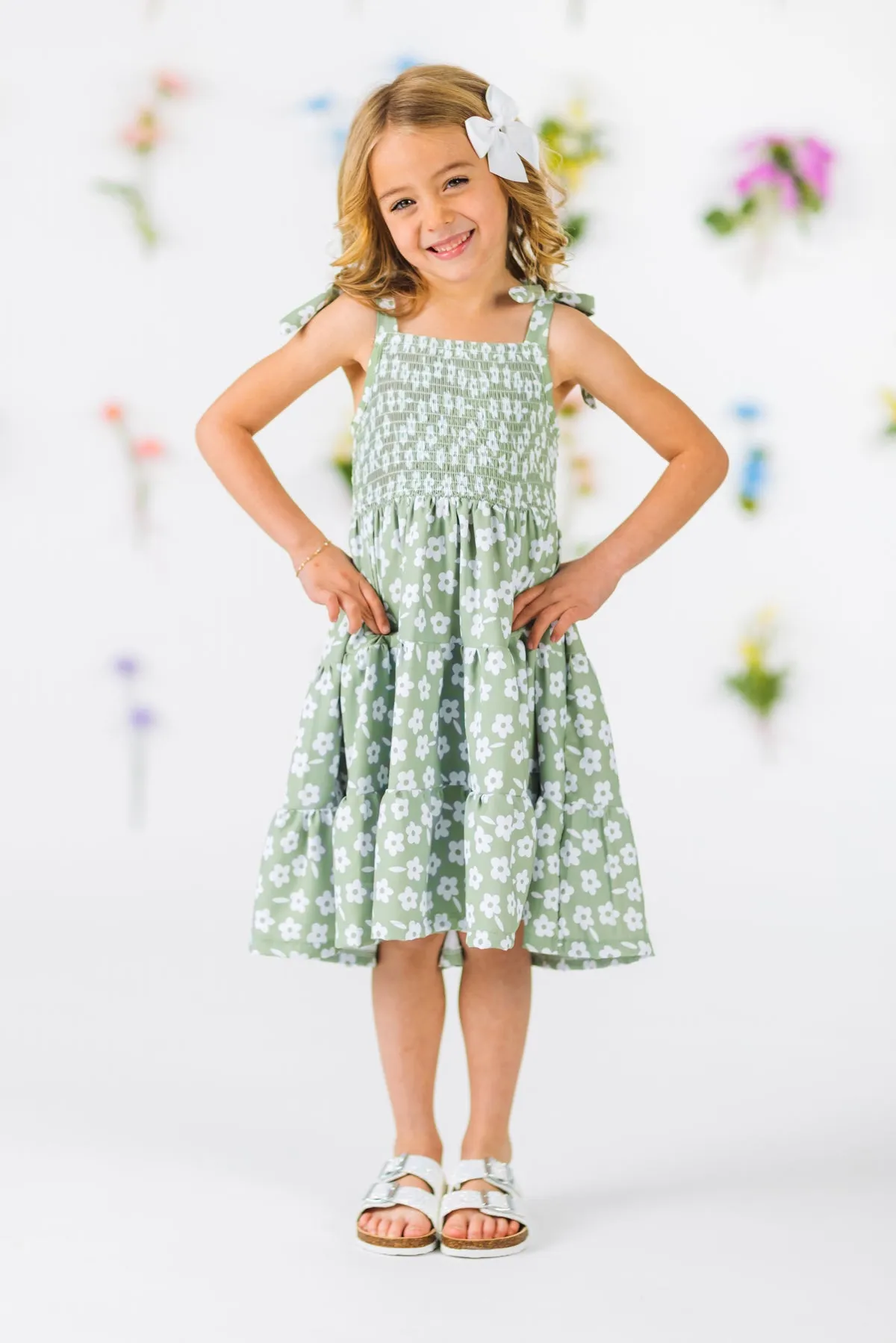 Mom & Me - Green & White Flower Dress