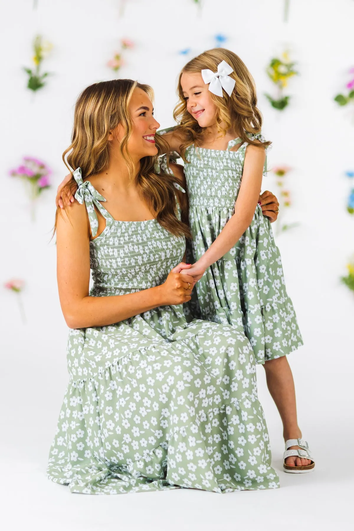 Mom & Me - Green & White Flower Dress