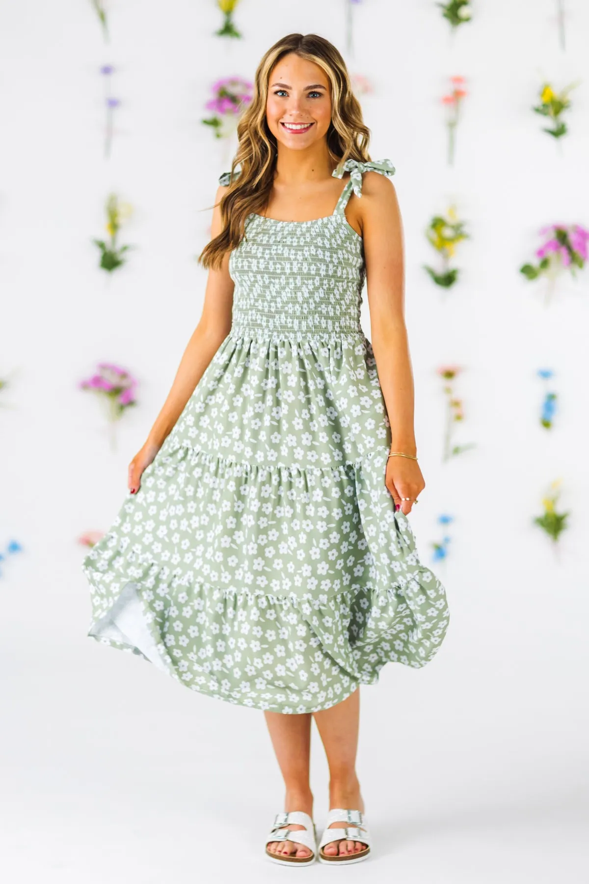 Mom & Me - Green & White Flower Dress