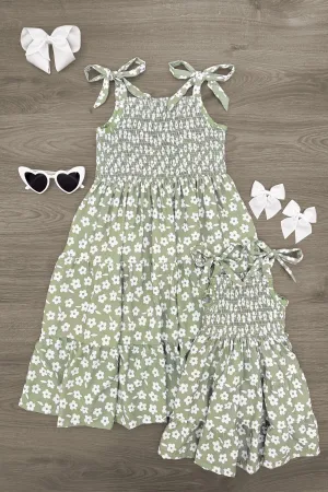 Mom & Me - Green & White Flower Dress
