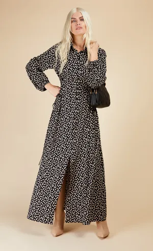 Mono Spot Lace Up Maxi Shirt Dress
