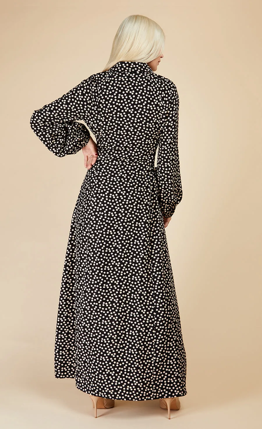 Mono Spot Lace Up Maxi Shirt Dress