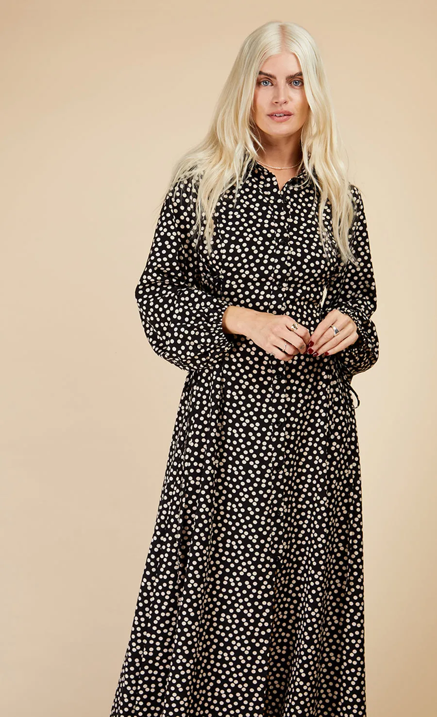 Mono Spot Lace Up Maxi Shirt Dress