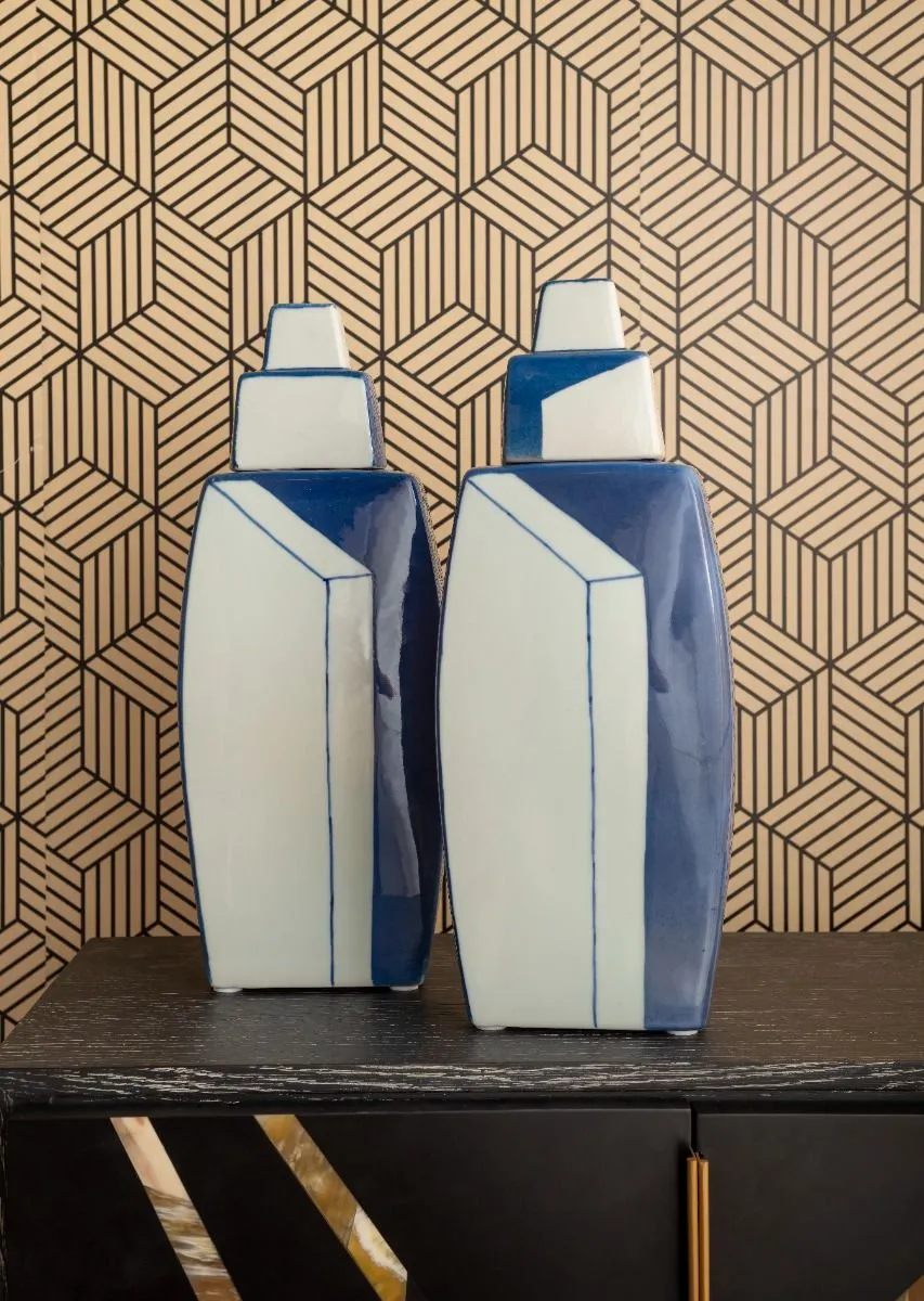Morandi Vase Pair (Set of 2) / Blue and White