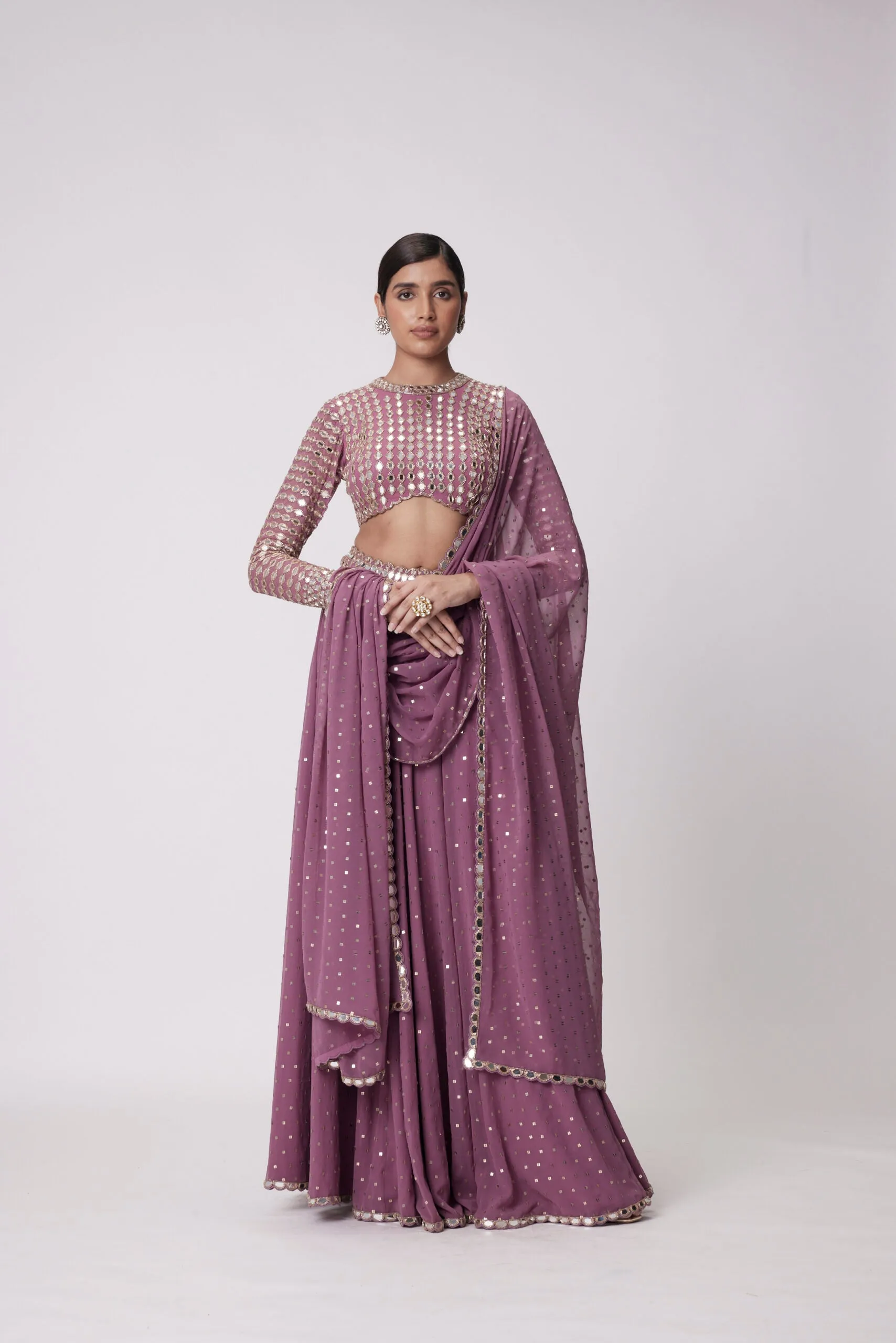 Mud Mauve Hand Embroidered Lehenga Pants Set